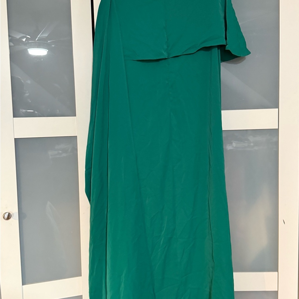 Elegant One-Shoulder Teal Green Draped Evening Dress - Picture 4 of 6
